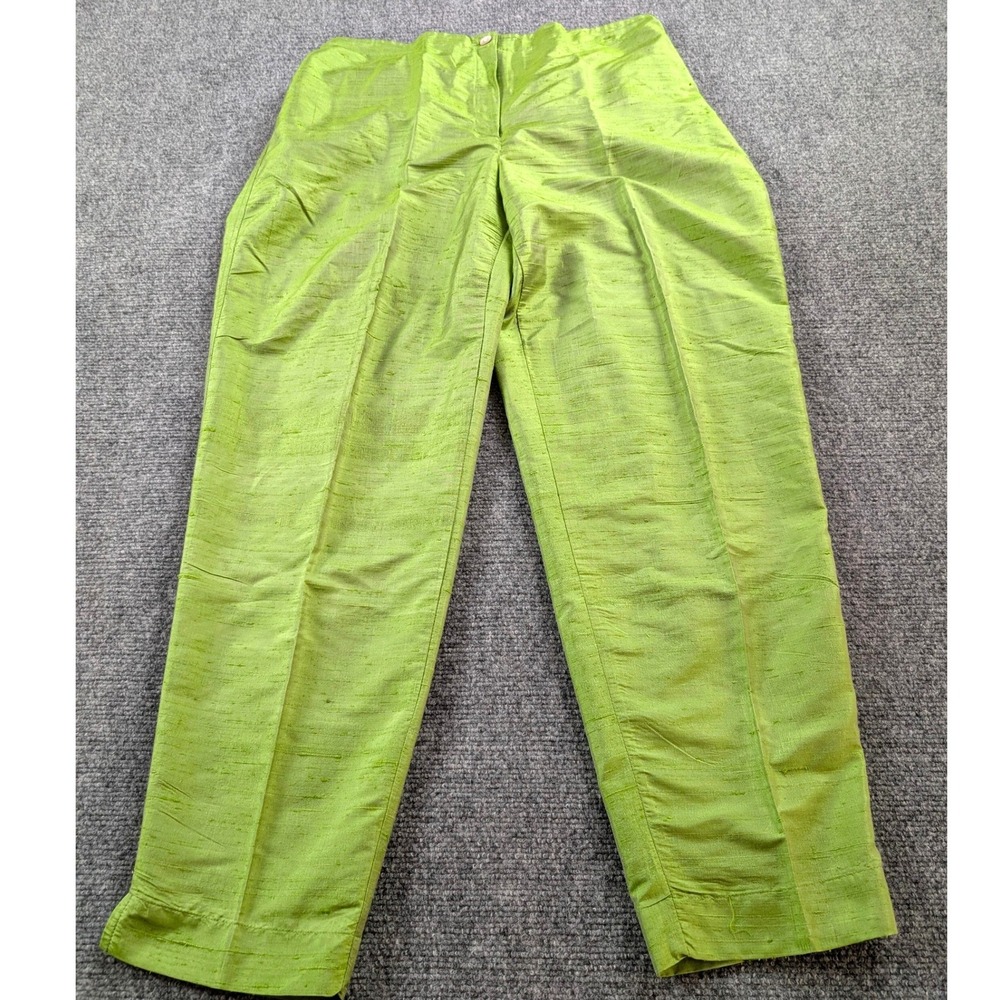 NEW Vintage Chicos Pants 2 Thai Lime Green 100% Raw Silk Straight Leg Deadstock